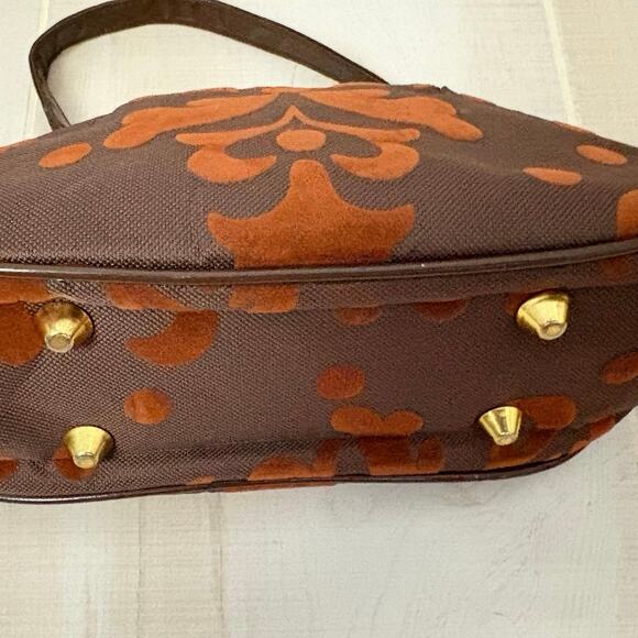 Murval Brown Velvet Flocked Handbag Purse Gold Kiss Lock Frame Retro Style - Picture 6 of 6